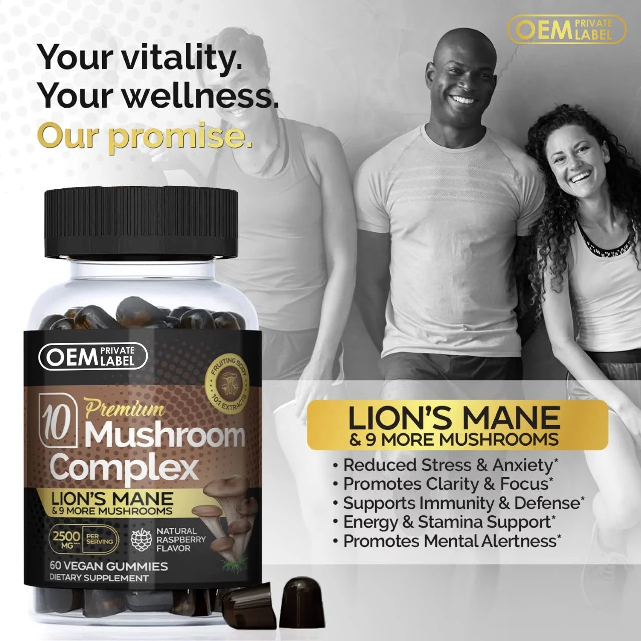 OEM Mushroom Extract Lions Mane Mushroom Gummies Reishi Maitake Cordyceps Chaga Shiitake Nootropic Brain Vegan Mushroom Gummies