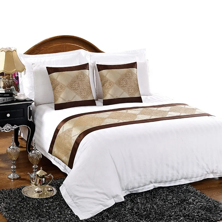 Guangzhou White Cotton Hotel Bedsheets 3cm Stripe bedding set 5 star luxury hotel bed linen