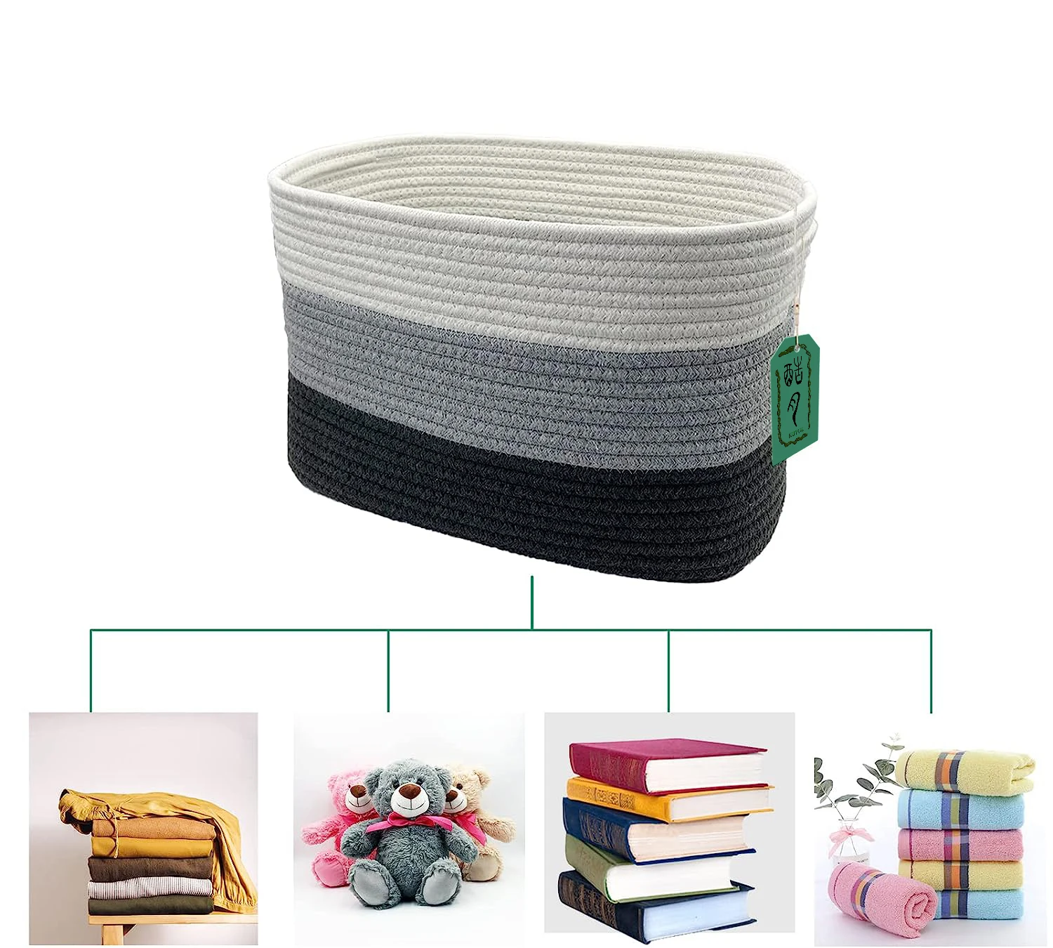 KUYUE Cotton Rope Woven Basket - Foldable Large Storage Baskets for Organizing