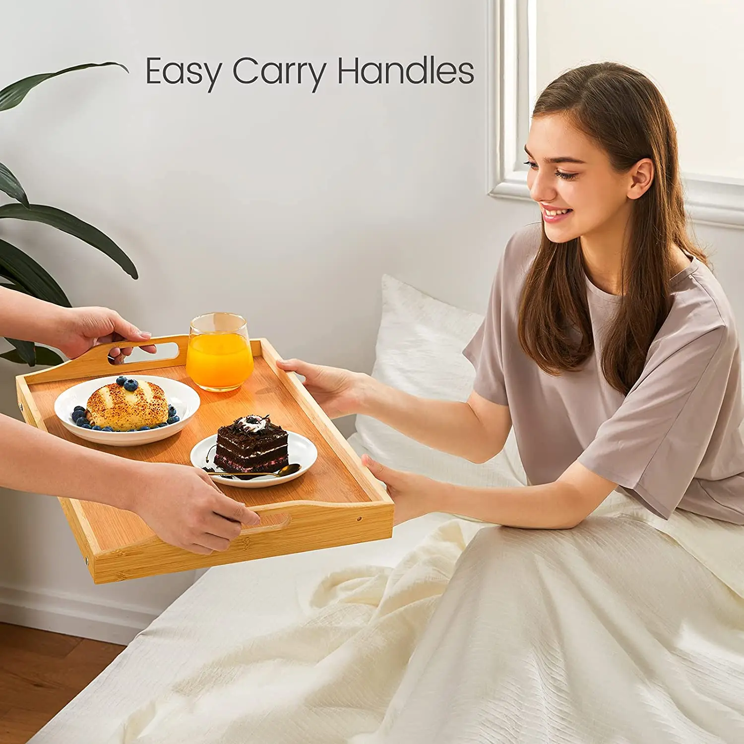 Multi-Functional Bamboo Bed Tray Table Bamboo Serving Tray with Folding Legs and Ipad Phone Slots