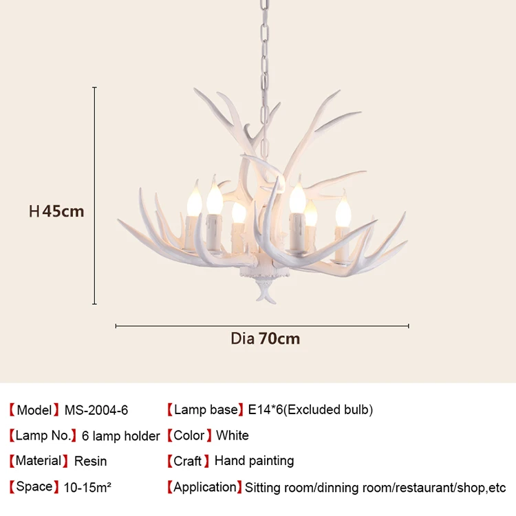 High quality vintage rural pendant light  retro antler chandelier antique industrial resin lamp for hotel hallway