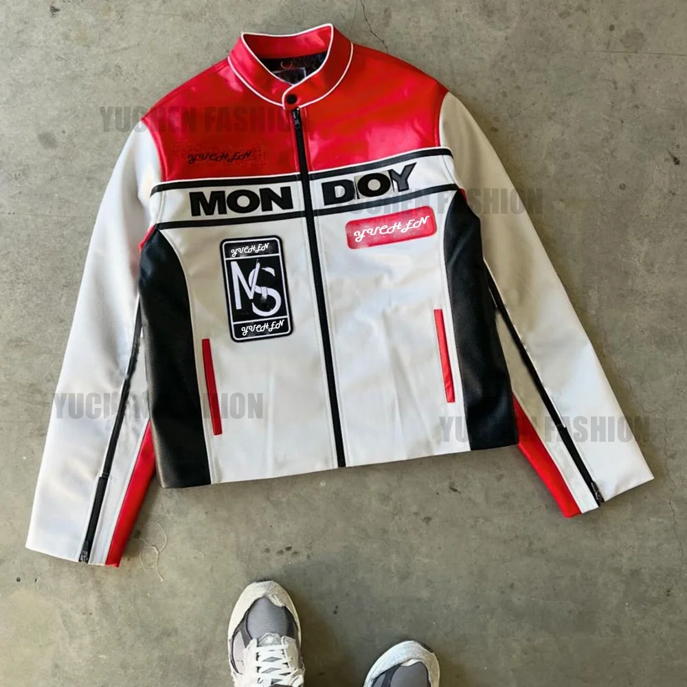Custom Logo Letterman Jacket Fleece Winter Embroidery Pu Leather Patch Biker Motorcycle Leather Jackets For Men