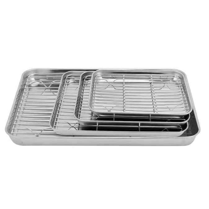 High quality stainless steel 304 food tray plate square serving tray with wire cooling shelf for hotel restaurant