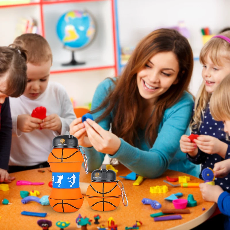 Custom Eco-Friendly Folding Rubber Basketball Shape Silicone Sport Collapsible Drinkware Silica Gel Foldable Water Bottle