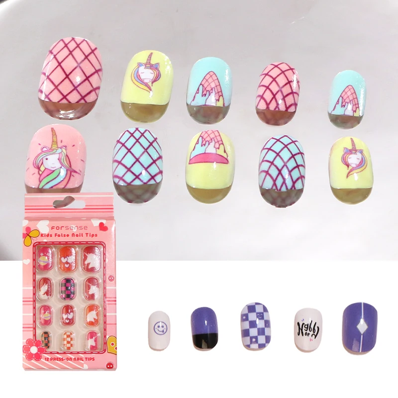 wholesale kawaii kids press on nails for 11 years girls false nails children fake nails tips cute acrylic artificial fingernails