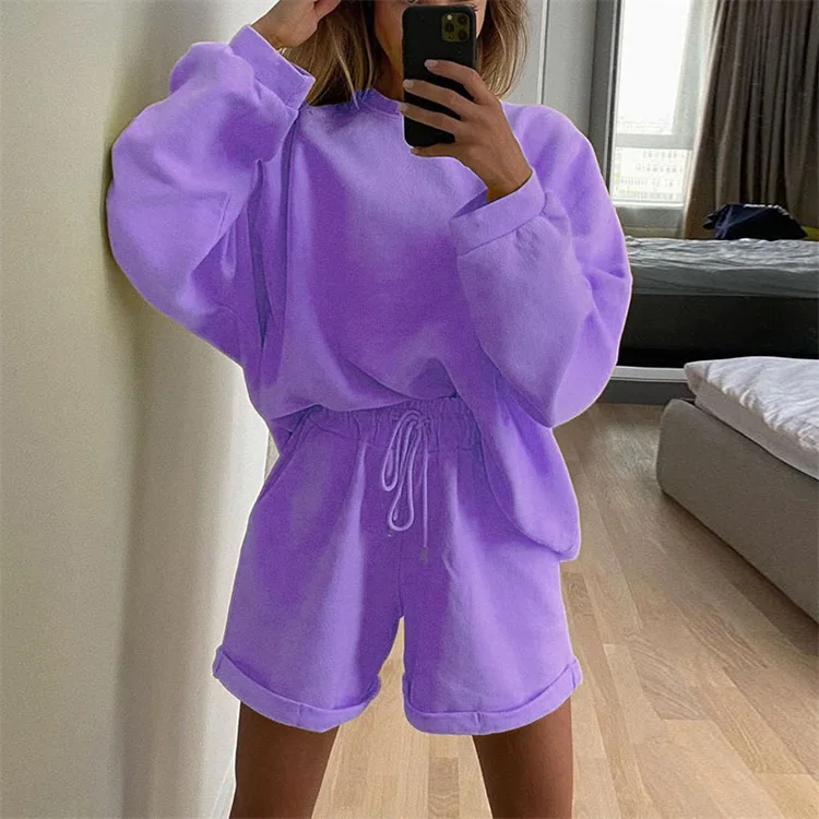 
New arrival women tracksuits two piece suits Cotton Hoodie Tops Shorts Sweat Suits Casual Loose Over Size 2 Piece Hoodies Outfit 
