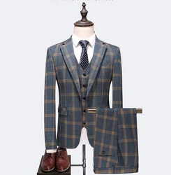 wholesale Business high quality 3 piece slim suits for men &amp blazer french plus plaid suit