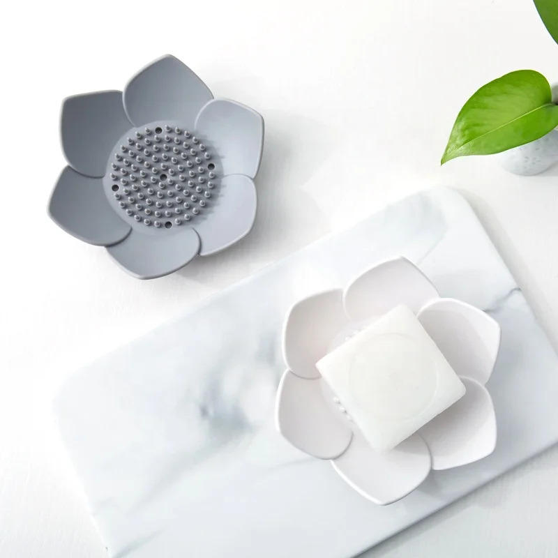 Lotus Drain Soap Holder Silicone Washable Flower Silicone Shower Soap Dish