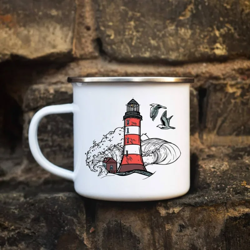 Vintage Souvenir Custom Logo Retro Mug Metal Enamel Camping Coffee Mug Tea Cup Campfire Mugs With Handle