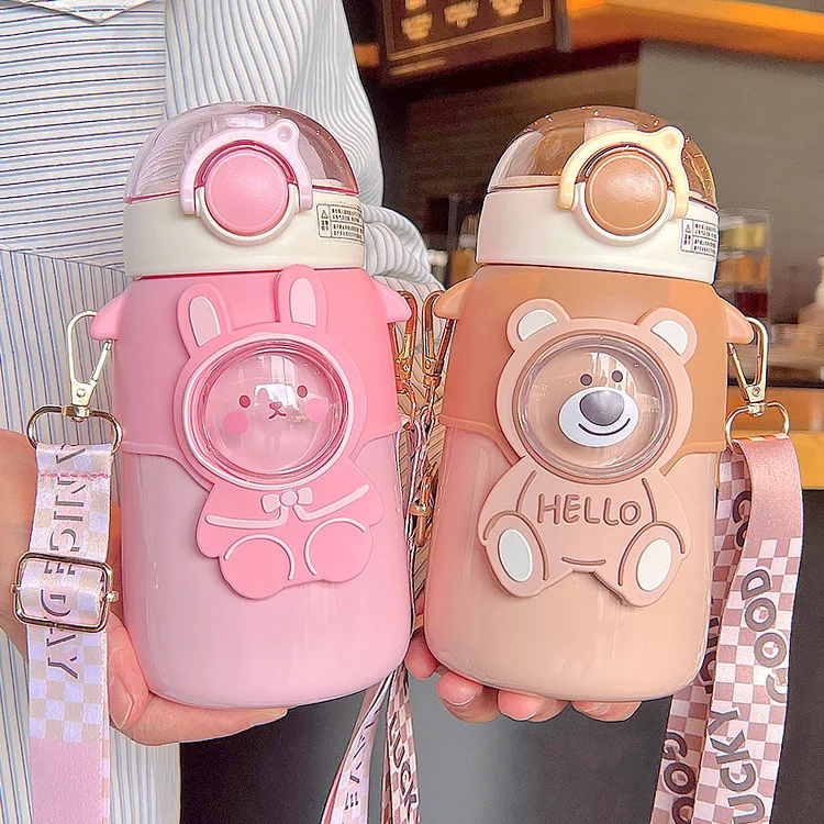 school student 600ml high quality eco friendly cute kawaii drinking bunny cat bear milk water cup bottle for kids