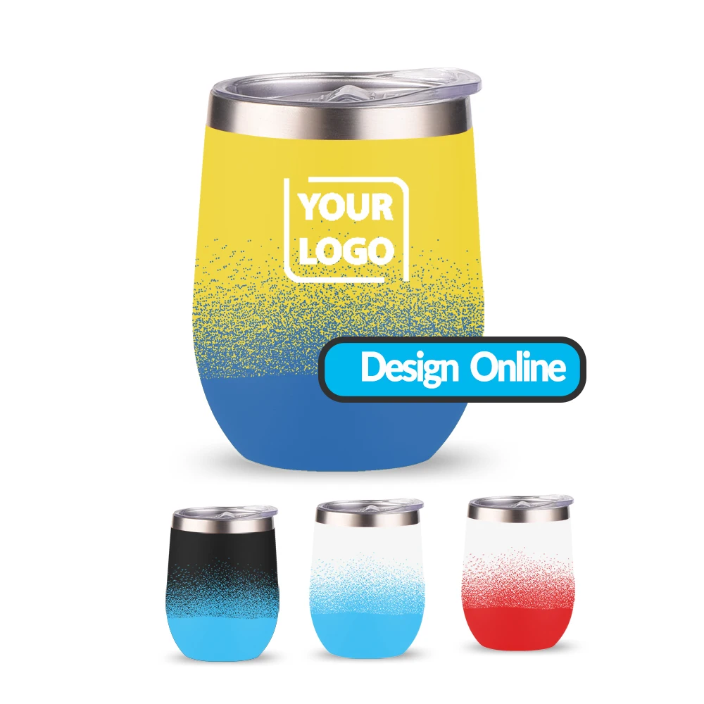 Wholesale Steel Wine Tumbler 12 oz Double Wall Insulated Powder Coating Egg Shape Personalized 12oz Wine Tumbler with Lid
