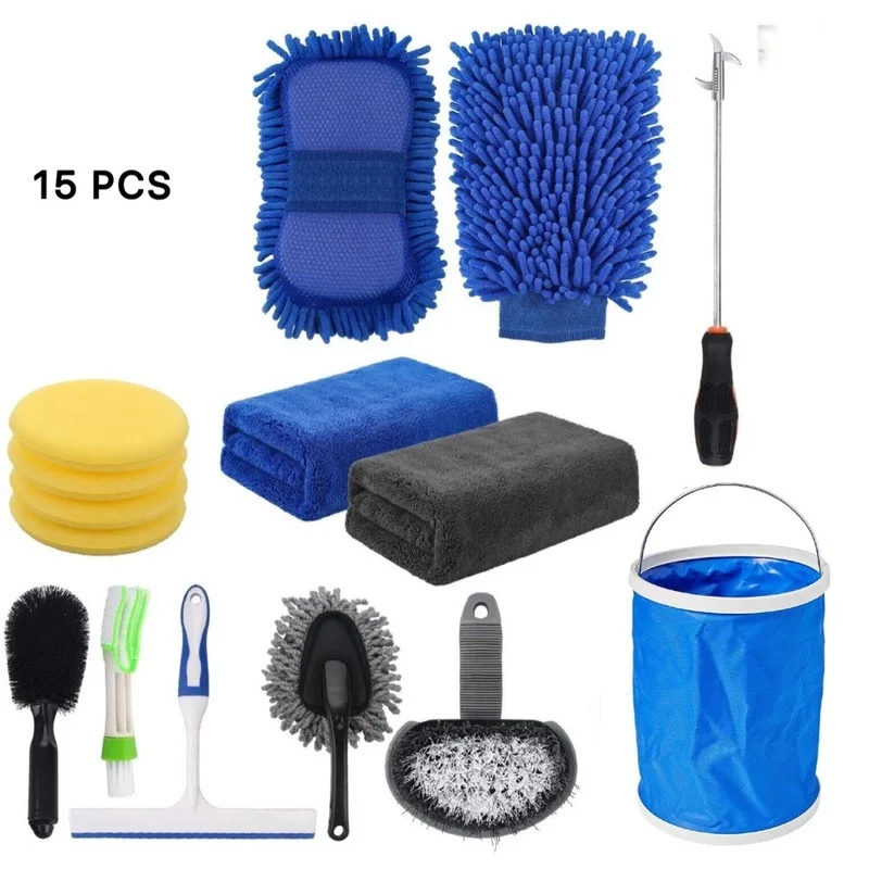 Multi-purpose portable Car Wash Cloth Mitt Brush Sponge Detail microfiber chenille car care set car cleaning tools