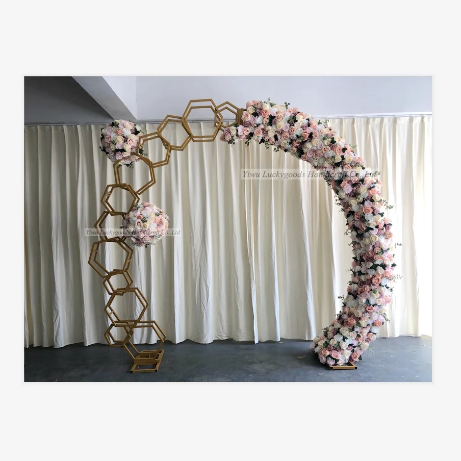 
LFB1428-1 9ft peach wedding arch backdrop flower ball artificial rose and hydrangea flower garland for stage decoration 