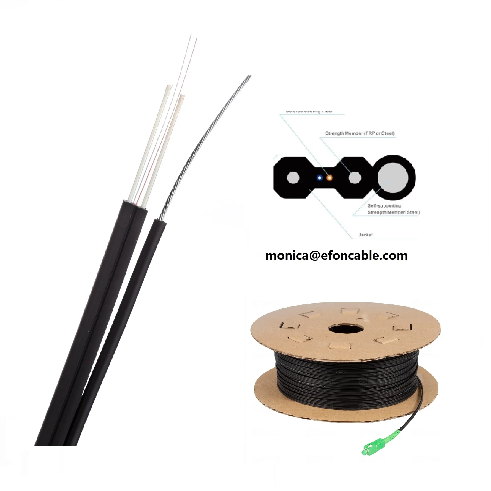 Aerial Optical Fiber Indoor Outdoor 1core 2core 1km 2km Drop Cable FTTH Fiber Optic communication Cable