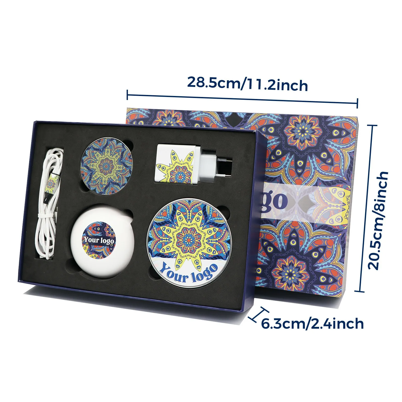 2025 Factory Price GS008  Electronic Gift Sets Logo Custom Business Promotion Gifts LED Light 3 in 1 Cable Charger Hotel GIfts