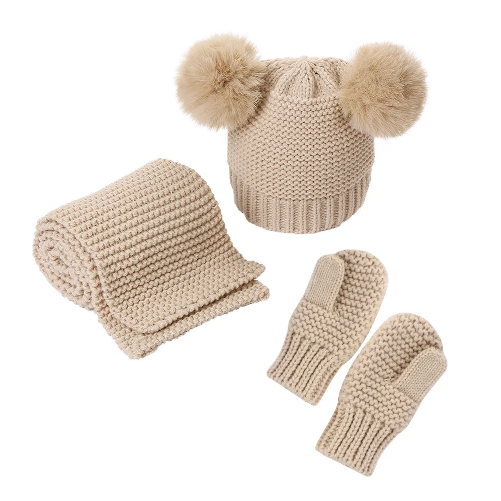0-3 Years Unisex Kids Girls Boys Winter Warm Crochet Knit Hat Beanie Cap Mittens Kids Hat And Scarf Set