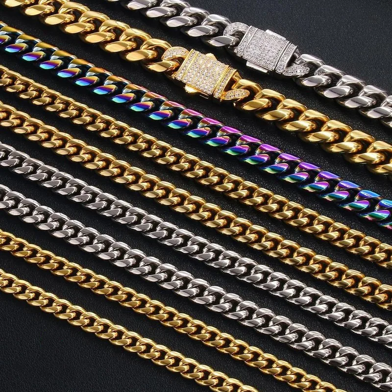 Factory Stainless Titanium Steel Gold Plated Punk Curb Link Vintage Chain  Cuban Necklace for Women Men