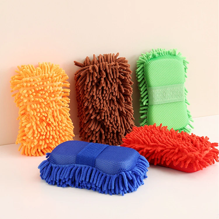 FF3445 Non-Scratch Chenille Car Wash Sponges Microfiber Cleaning Sponges Scrubber Super Absorbent Car Wash Mitt