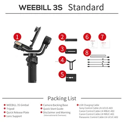 Zhiyun Weebill 3 3S 3-Axis Professional Video Gimbal Stabilizer for Sony Nikon Canon Panasonic LUMIX DSLR Mirrorless Cameras