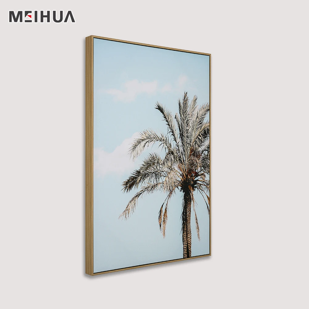 Palm Trees Natural Framed Canvas Wall Art- Tropical Leaf Print-Tropical Wall Art floating frame Canvas Print