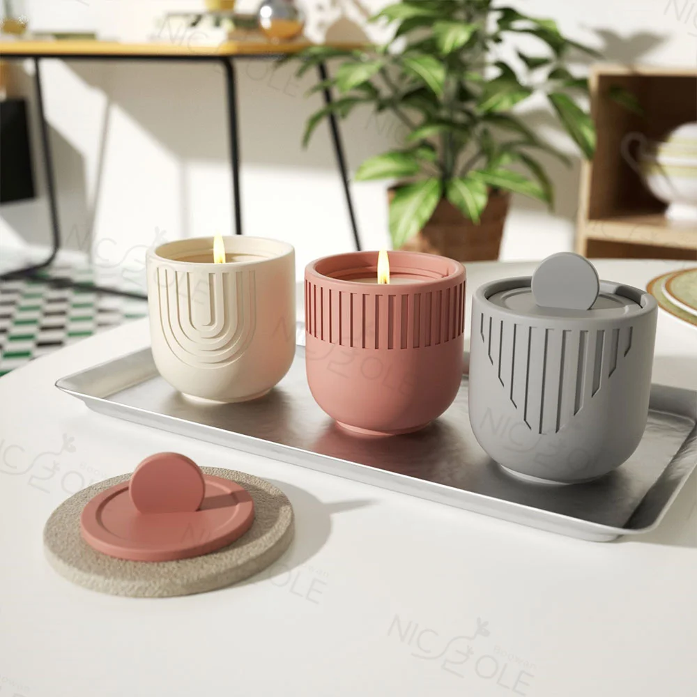 Nicole Candle Vessel Resin Mould Concrete Cement Home Decoration Candle Jar Silicone Molds