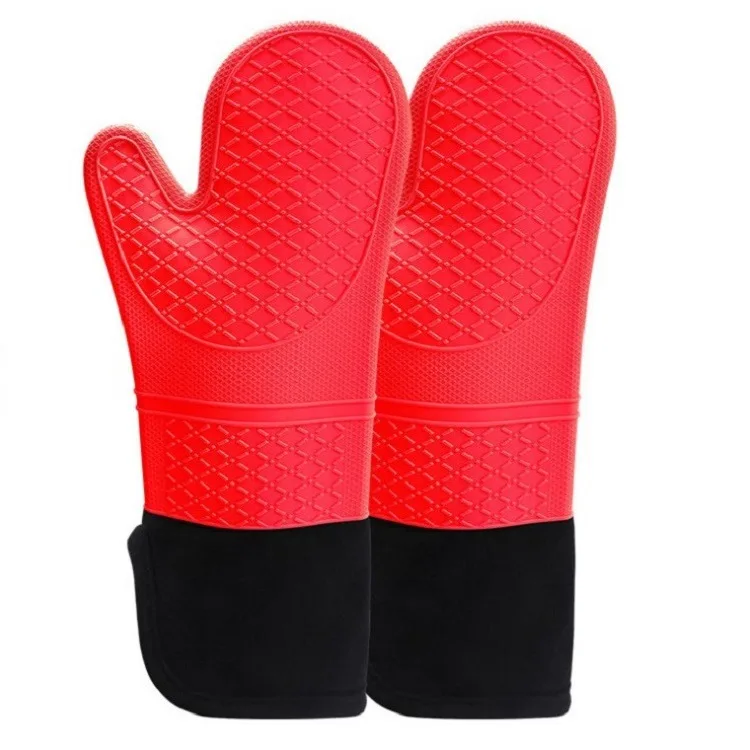Long Double Liner Heat Resistant Gloves Silicone Bbq Kitchen Oven
