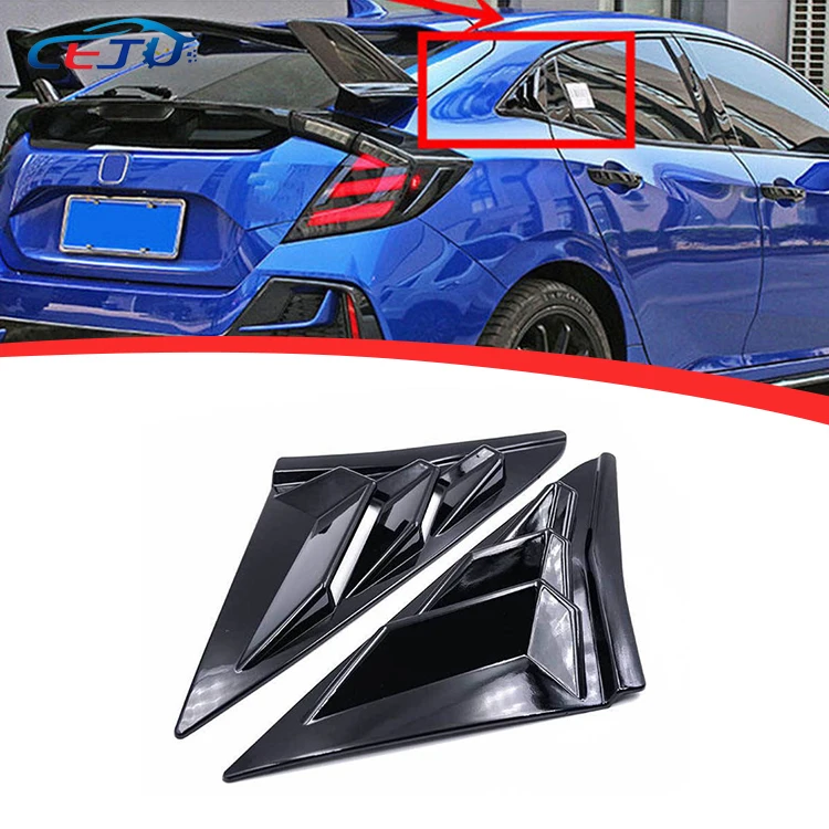 ABS Black Carbon Fiber Look Rear Window Side Louvers  Vent Decal Cover For Honda Civic Type R Hatchback 2020 2021