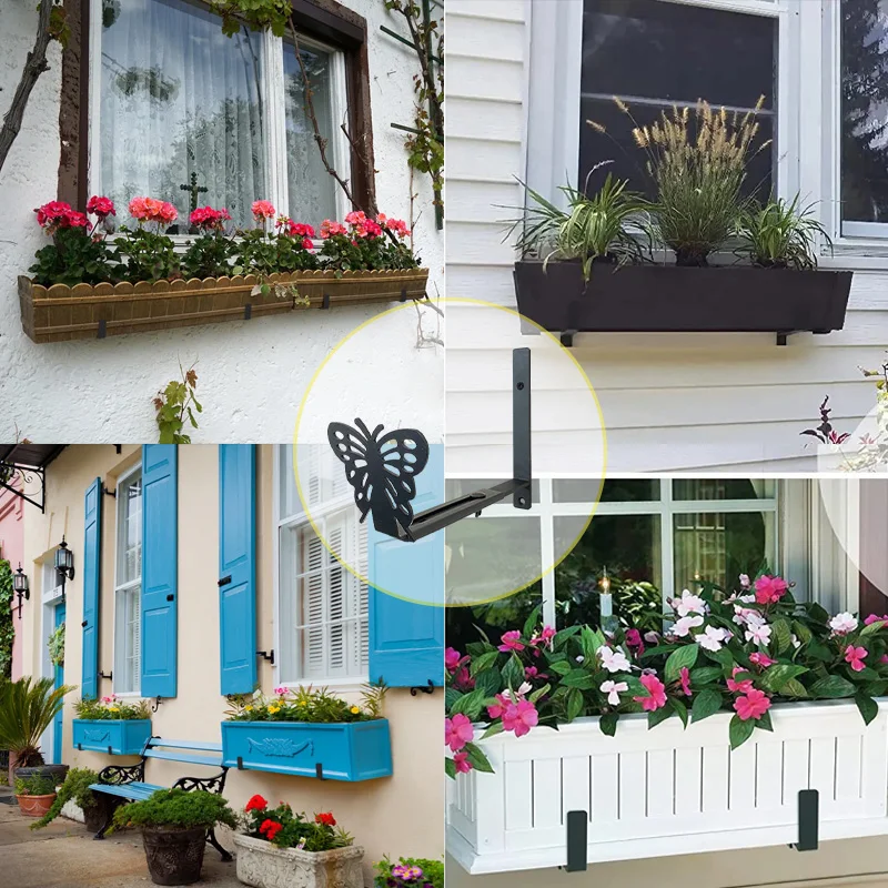Heavy Duty Wall Mount Flower Box Holder For Balcony And Garden Adjustable Planter Box Brackets