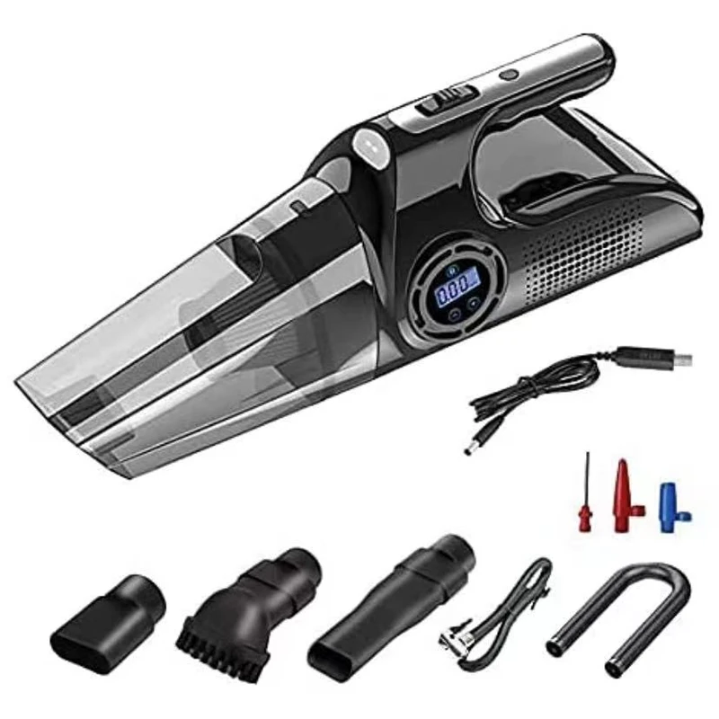 Автомобильный надувной пылесос 4 в 1, портативный пылесос с проводной зарядкой и цифровым дисплеем для сухой и влажной уборки