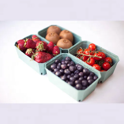 Eco-Friendly Pulp Fiber Berry Basket Container Strawberry Blueberries Tomatoes Biodegradable Paper Molded Pulp Vented Basket