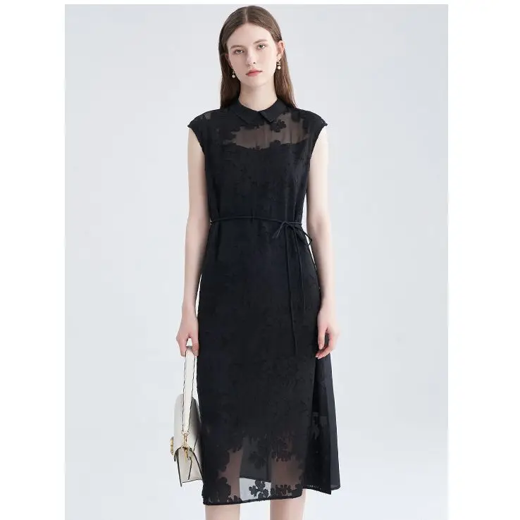 Customized Lace Dress 35%Silk  65% Viscose  Fabric Sweet Ladies Dress  Casual Female Dress