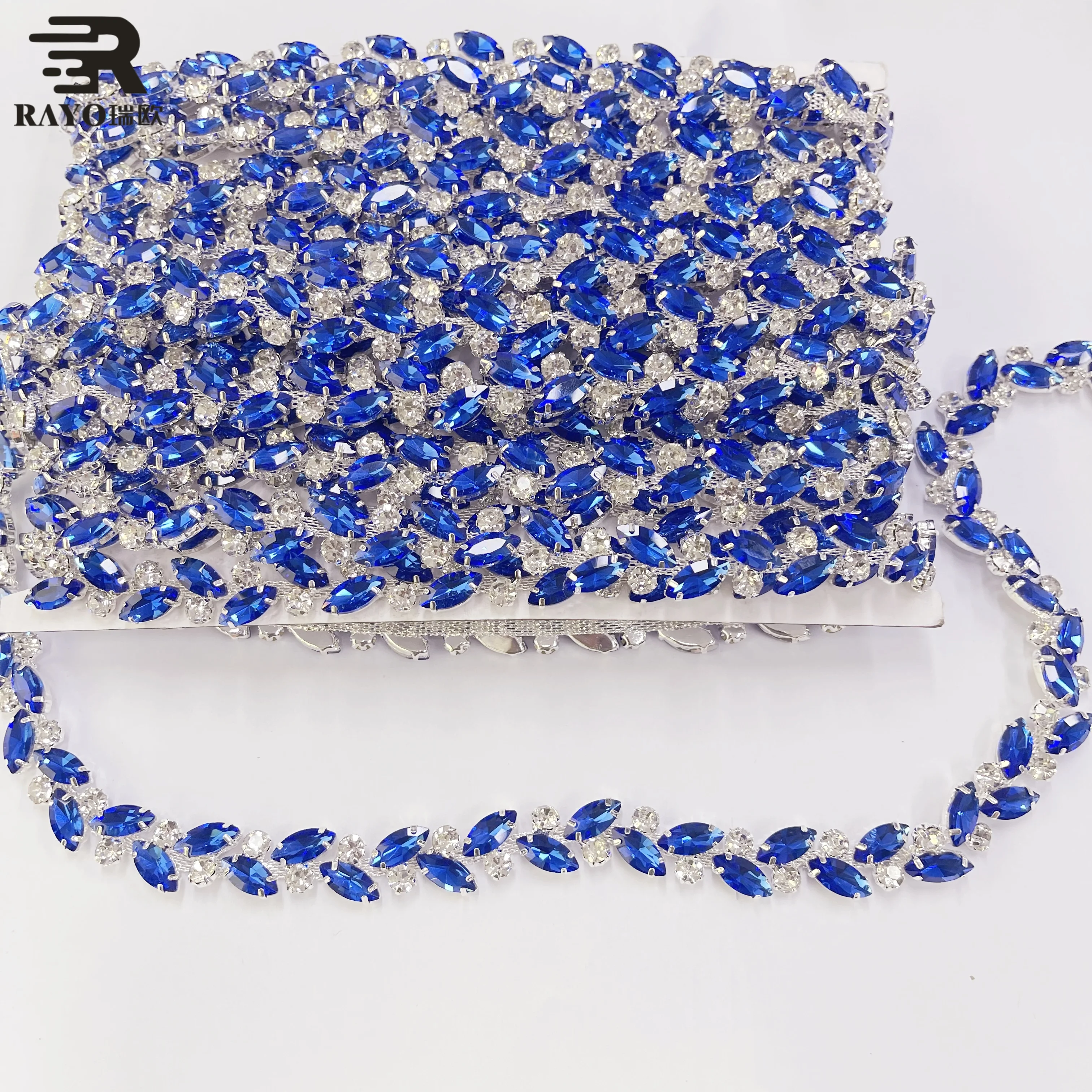 Blue Color Fashion10 Yards stone flower trim for Garment Decoration Bag Necklace Earning Applique Technique