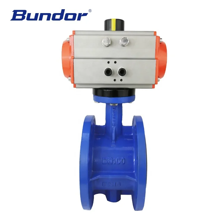 Bundor DN50-1200 pneumatic actuator flanged end ductile iron butterfly valve manufacturer