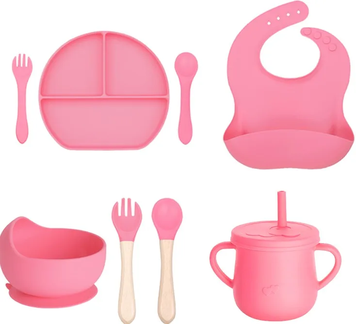 2024 New Food Grade Silicone Baby Plate Bowl Suction Feeding Set Non-slip Toddlers Food Feeding Baby Plate For Children Supplies