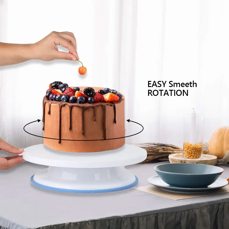 Lightweight Plastic 11 Inch Cake Dessert Decorating Stand Rotate Turntable Revolving Cake Turn Table With Non-Slip Bottom