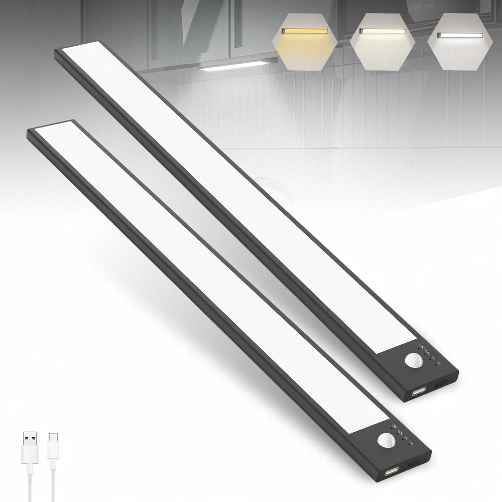 2200MA Amazon 2 Pack High-quality wireless USB Battery Rechargeable motion sensor light cabinet with 3 color changeable