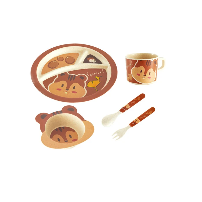 
Round divided compartment Cartoon biodegradable children tableware set, bamboo fiber dinnerware 