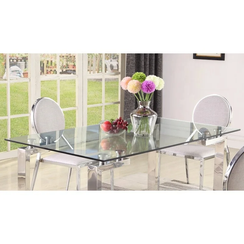 Modern glass dining tables stainless steel dining table room furniture manufacture wholesale
