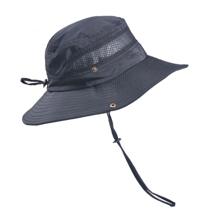 
Mens outdoor sun cap safari bucket mesh boonie hat with string 