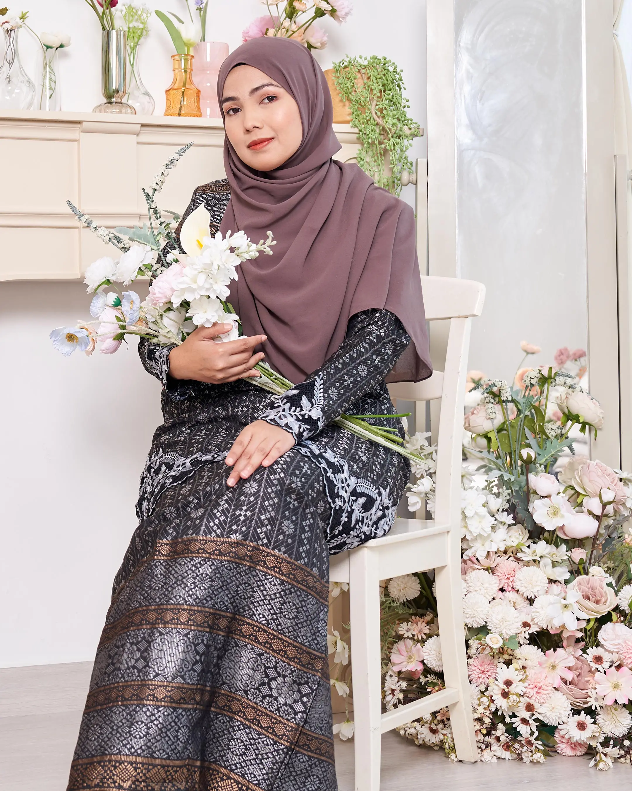 SIPO Eid Hotsale Fashion Malaysia Baju Kurung Indonesia Clothing Long Sleeve Blouse With Skirt Baju Kebaya Muslim Abaya Melayu