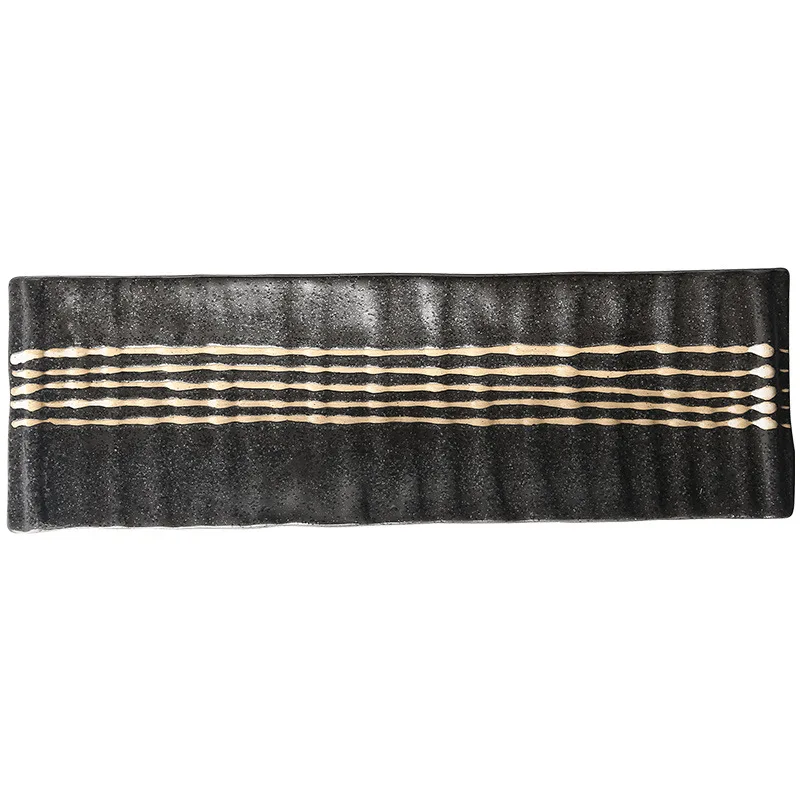 wholesale long rectangular porcelain black blue luxury soy sauce japanese ceramic sushi plate set and dishes