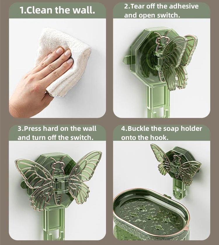 2 Layers Butterfly Suction Cup Soap Holder Bathroom Dish Free-Punching Wall Mounted Sponge Holder Organizer Accessories Kitchen