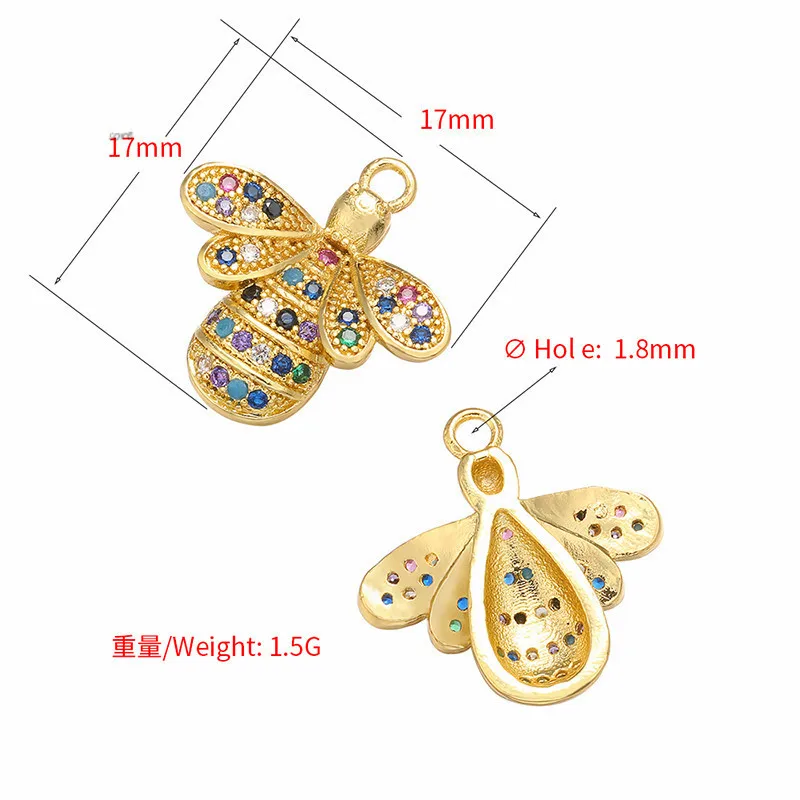 Luxury Bling Rainbow Micro Pave CZ Cubic Zirconia Animal Bee Charms Pendant Colorful Crystal Bee Pendant For Necklace Jewelry