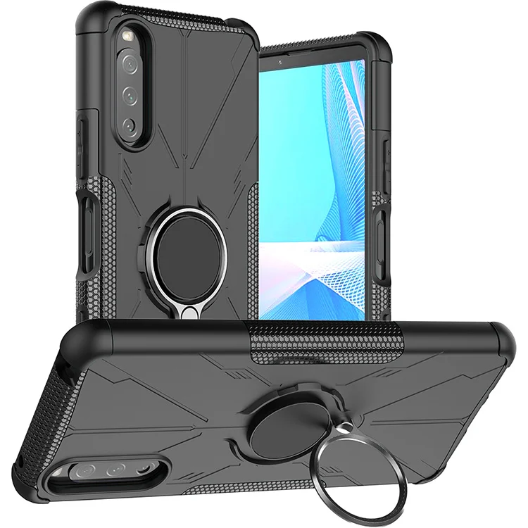 Shockproof Metal Ring Rotation Cover Rugged Armor Silicon Kickstand Case Shell For Sony Xperia 10 III 6.0 Inch