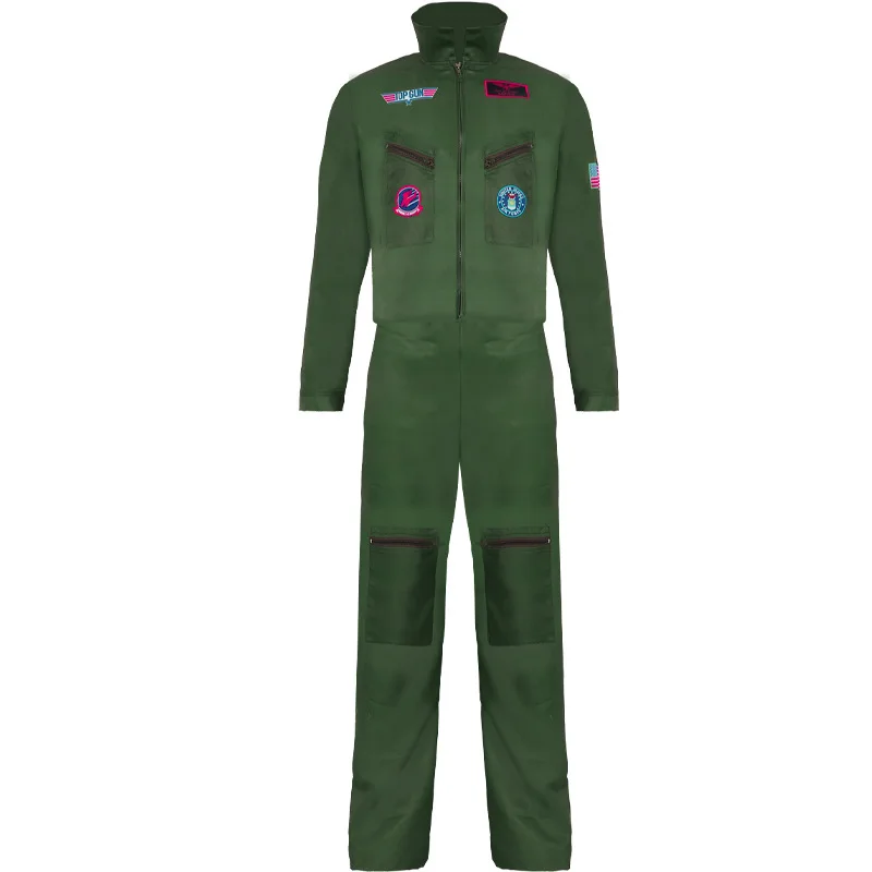 Top Gun Movie Cosplay American Airforce Uniform Halloween Costumes For Men Adult Army Green  Pilot Jumpsuit