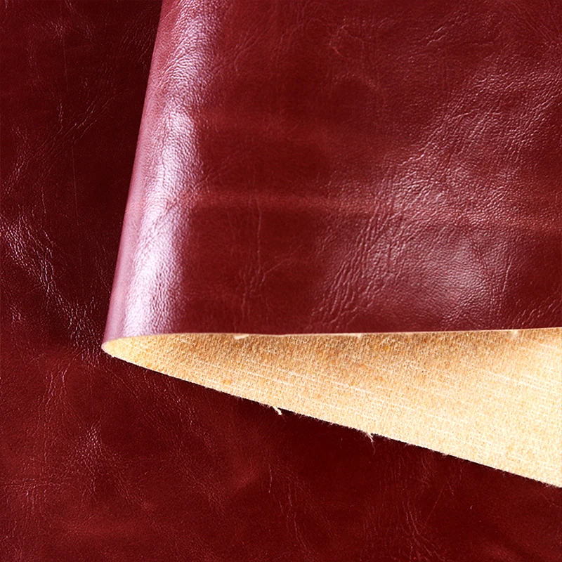 Stock Pu Artificial Faux Leather Oil Wax Pu Leather Red Brown Luggage Sofa Leather.