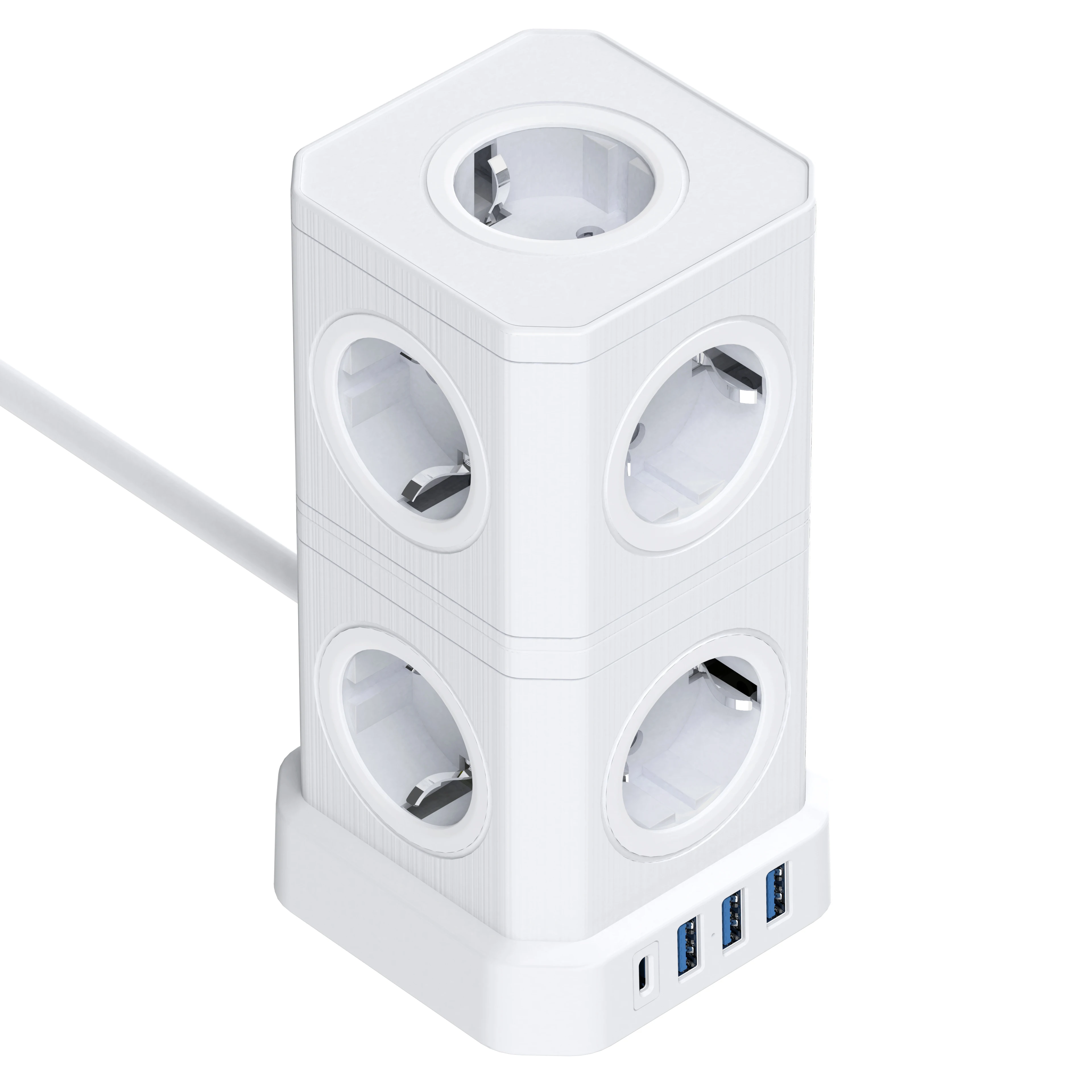 9 AC outlets & Type C 20W Europe Vertical USB Power Strip Multi Plug With CE,RoHS Certificated Approval