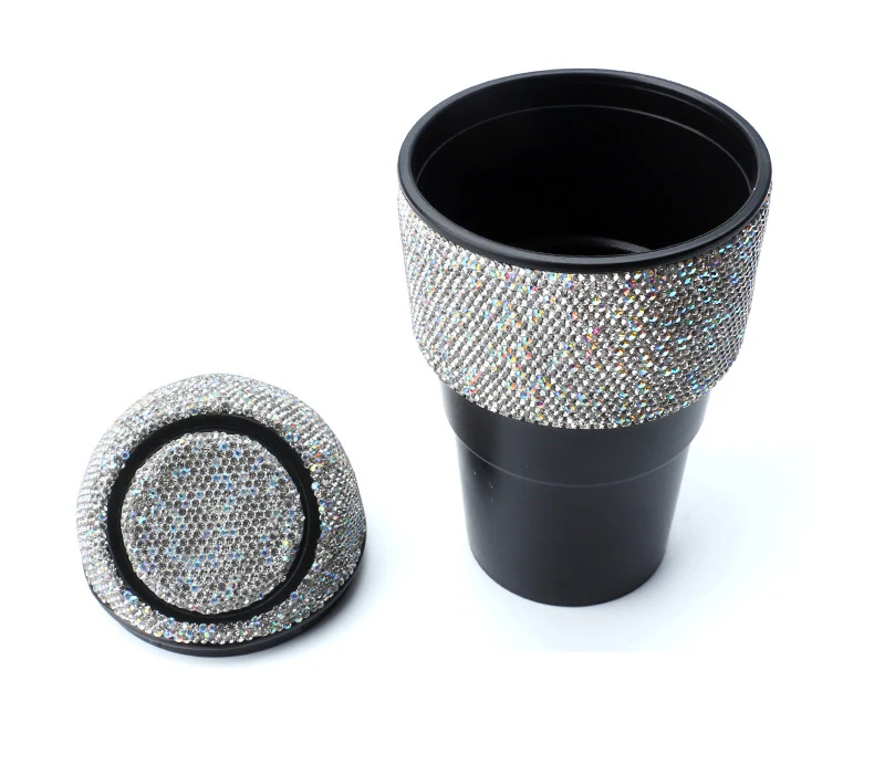 Bling Rhinestone Auto Garbage Can Crystal Car Trash Can Container with Lid Mini Cup Holder Garbage Bin