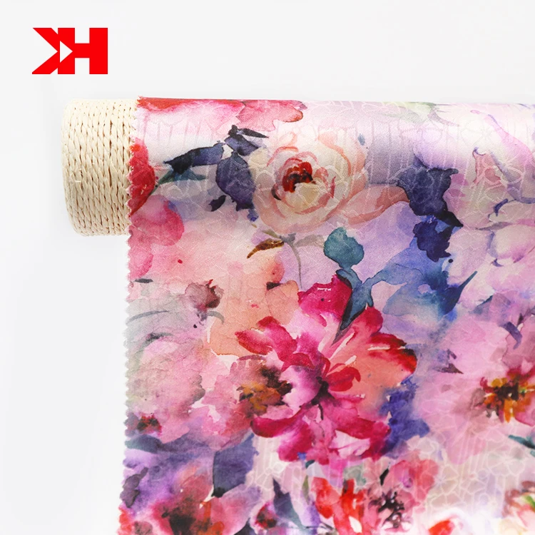 Kahn Manufacturers Textile 100%Polyester Material Silk Satin Fabrics Wholesale Floral Printed