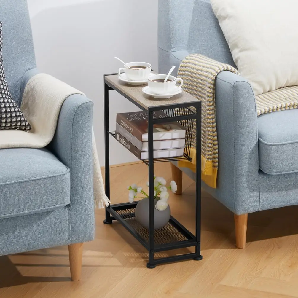 2-in-1 Slim Console Table Small Spaces Narrow End Table Magazine Holder Living Room Bedroom-Skinny Bedside Nightstand Side Table